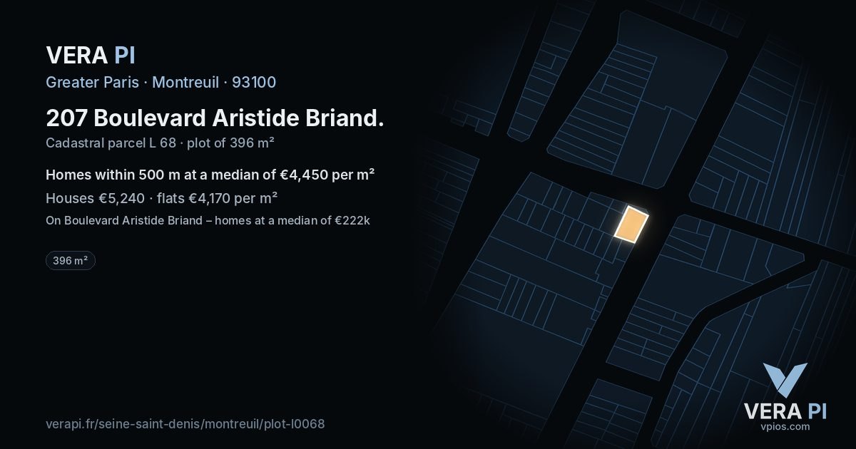 207 Boulevard Aristide Briand, Montreuil at night – the plot lit, the parcels around coloured by the prices near them