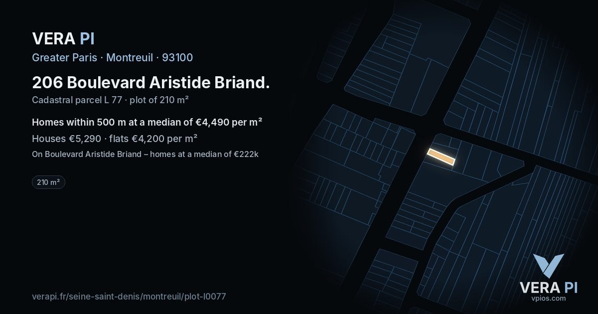 206 Boulevard Aristide Briand, Montreuil at night – the plot lit, the parcels around coloured by the prices near them