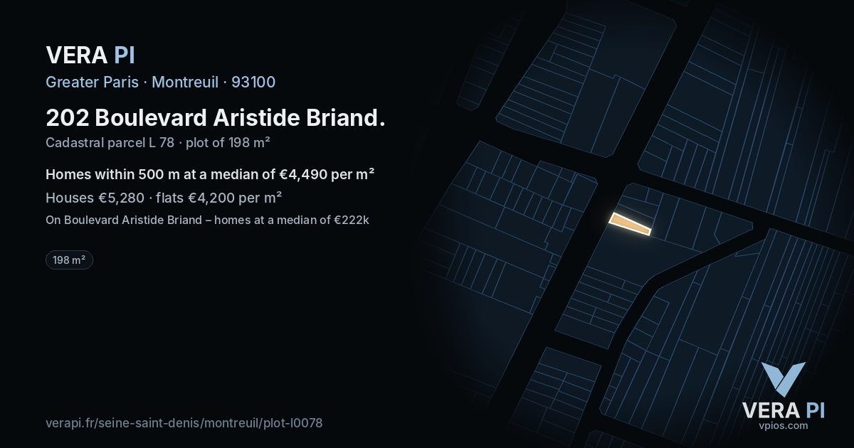 202 Boulevard Aristide Briand, Montreuil at night – the plot lit, the parcels around coloured by the prices near them
