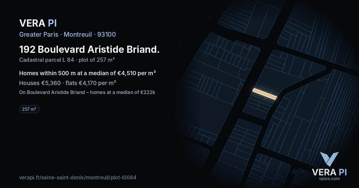 192 Boulevard Aristide Briand, Montreuil at night – the plot lit, the parcels around coloured by the prices near them