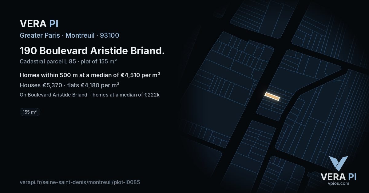 190 Boulevard Aristide Briand, Montreuil at night – the plot lit, the parcels around coloured by the prices near them