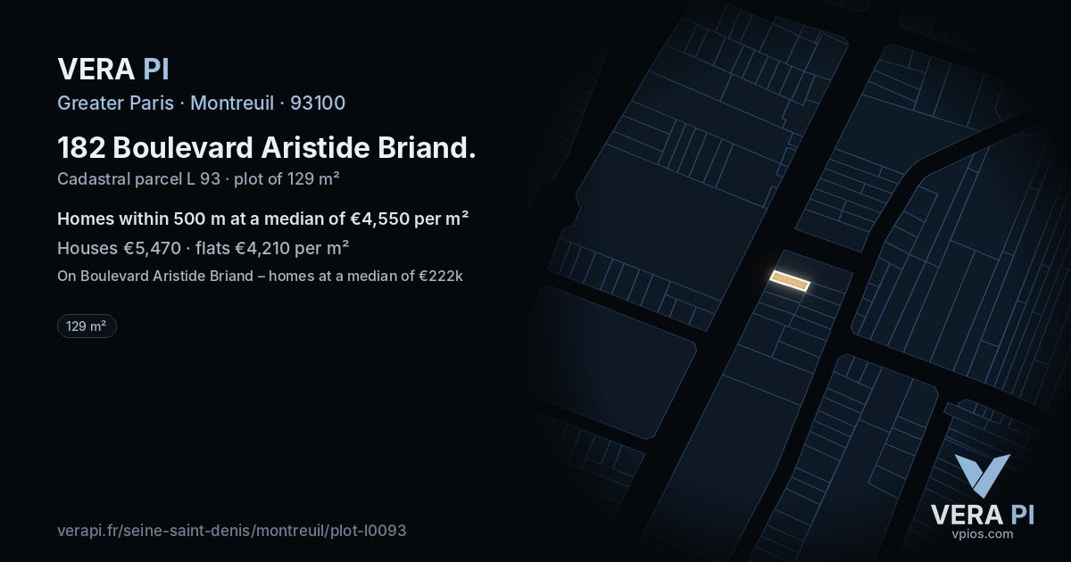 182 Boulevard Aristide Briand, Montreuil at night – the plot lit, the parcels around coloured by the prices near them