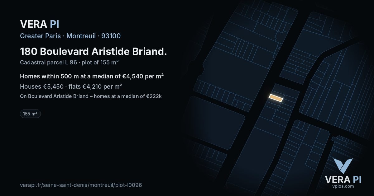 180 Boulevard Aristide Briand, Montreuil at night – the plot lit, the parcels around coloured by the prices near them