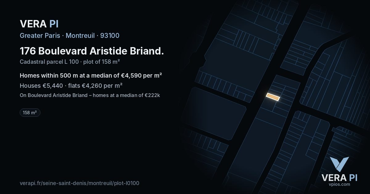 176 Boulevard Aristide Briand, Montreuil at night – the plot lit, the parcels around coloured by the prices near them