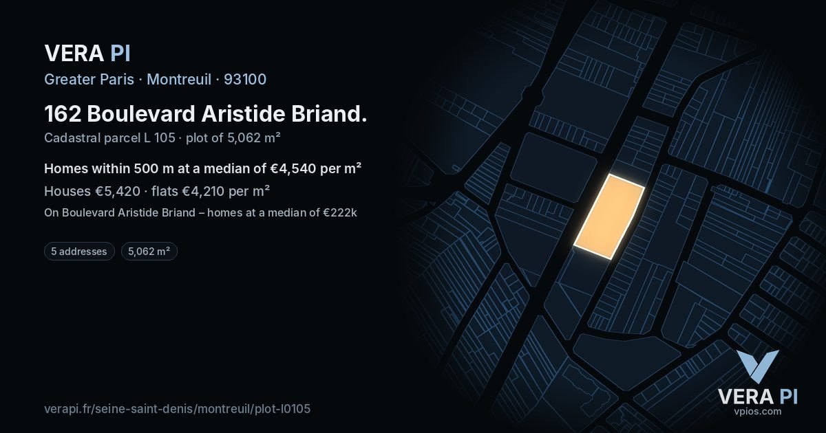 162 Boulevard Aristide Briand, Montreuil at night – the plot lit, the parcels around coloured by the prices near them