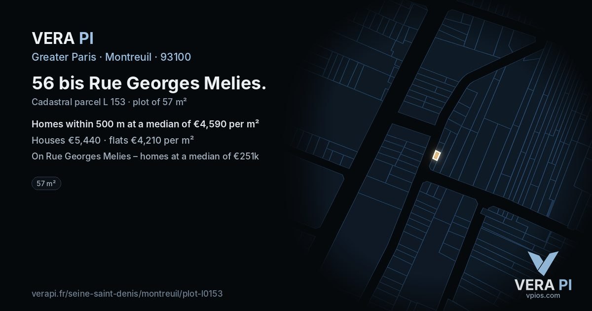 56 bis Rue Georges Melies, Montreuil at night – the plot lit, the parcels around coloured by the prices near them