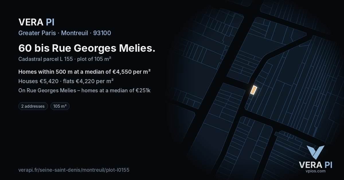 60 bis Rue Georges Melies, Montreuil at night – the plot lit, the parcels around coloured by the prices near them