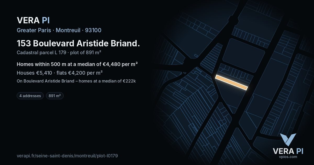153 Boulevard Aristide Briand, Montreuil at night – the plot lit, the parcels around coloured by the prices near them