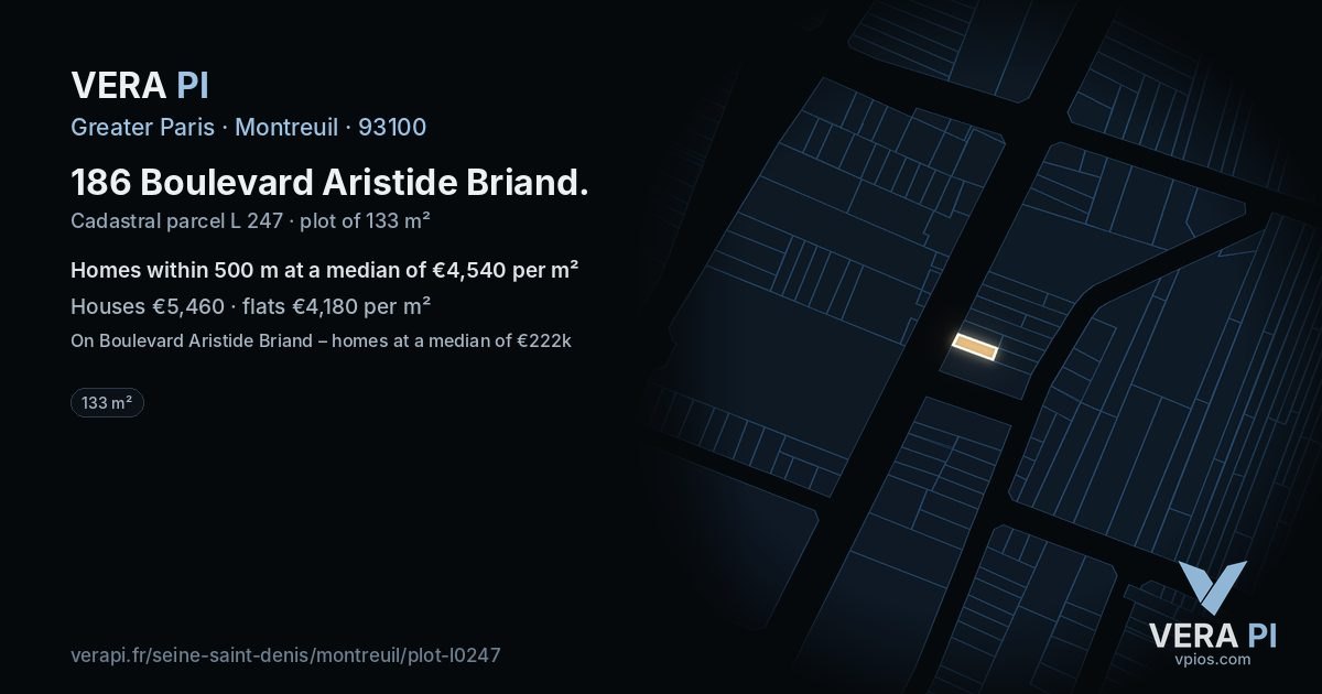 186 Boulevard Aristide Briand, Montreuil at night – the plot lit, the parcels around coloured by the prices near them