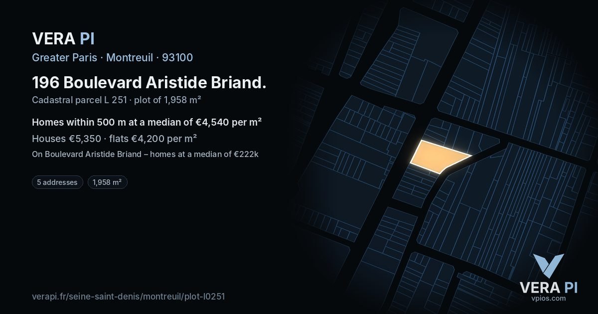 196 Boulevard Aristide Briand, Montreuil at night – the plot lit, the parcels around coloured by the prices near them
