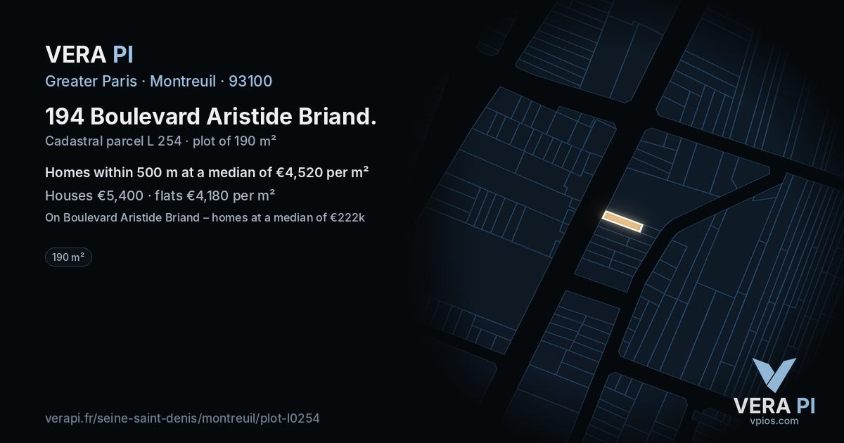 194 Boulevard Aristide Briand, Montreuil at night – the plot lit, the parcels around coloured by the prices near them