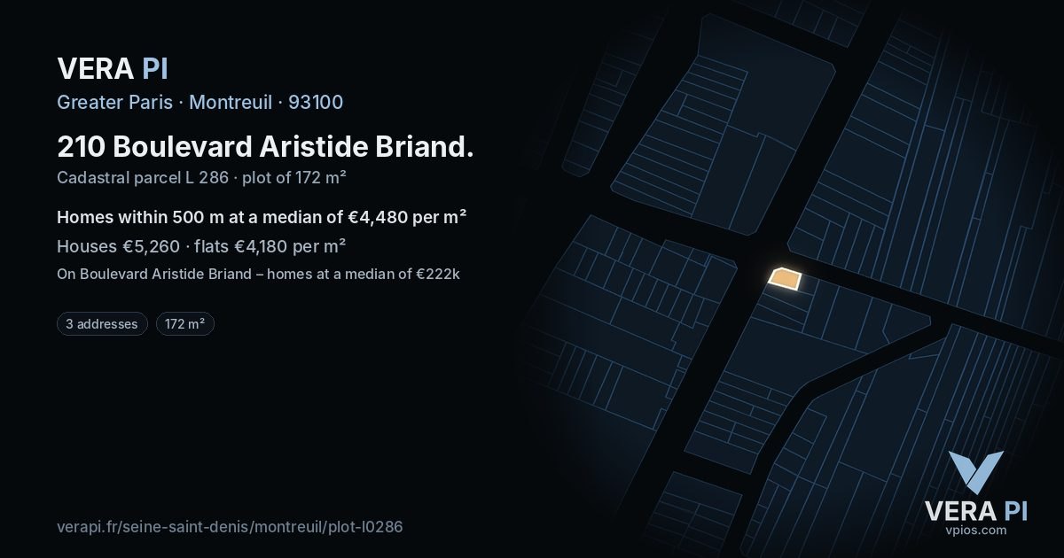210 Boulevard Aristide Briand, Montreuil at night – the plot lit, the parcels around coloured by the prices near them