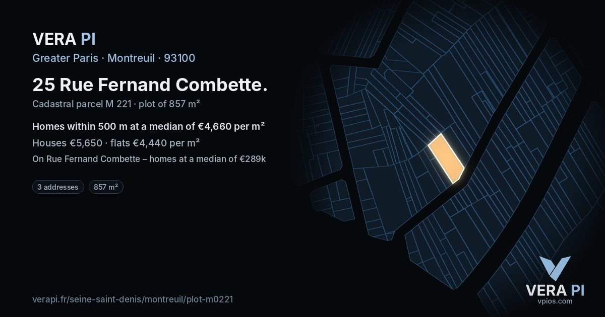 25 Rue Fernand Combette, Montreuil at night – the plot lit, the parcels around coloured by the prices near them