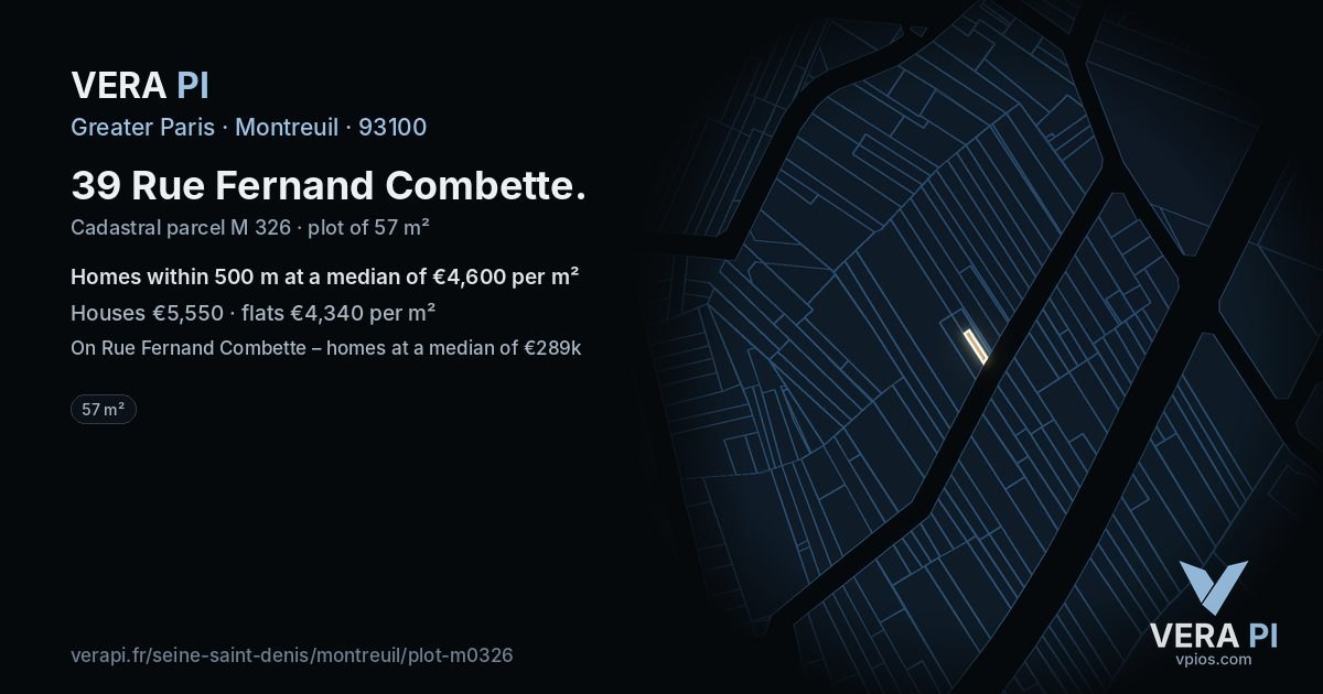39 Rue Fernand Combette, Montreuil at night – the plot lit, the parcels around coloured by the prices near them