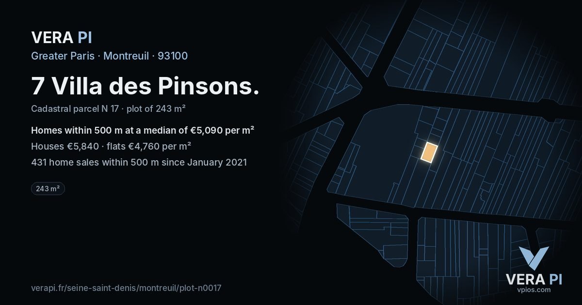 7 Villa des Pinsons, Montreuil at night – the plot lit, the parcels around coloured by the prices near them