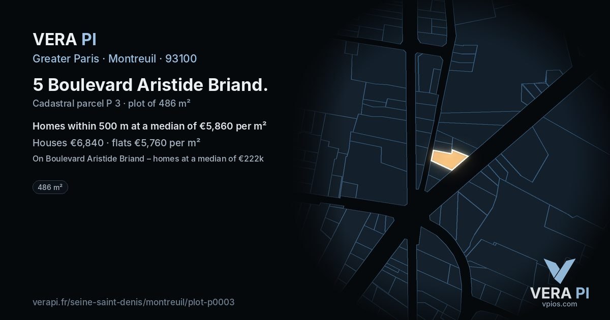 5 Boulevard Aristide Briand, Montreuil at night – the plot lit, the parcels around coloured by the prices near them