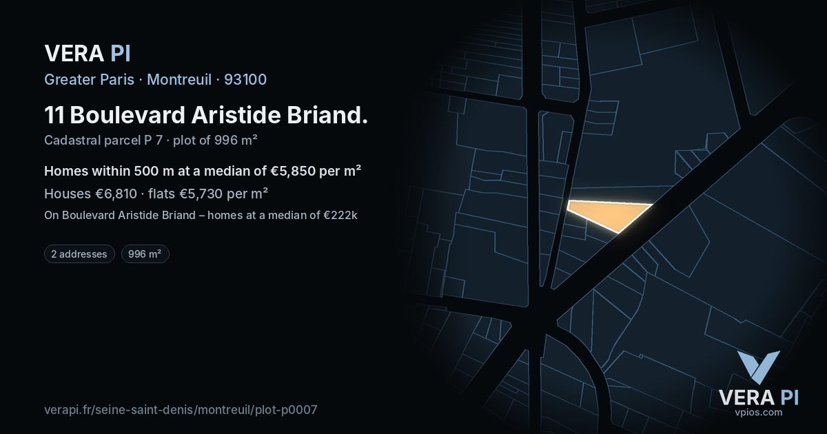 11 Boulevard Aristide Briand, Montreuil at night – the plot lit, the parcels around coloured by the prices near them