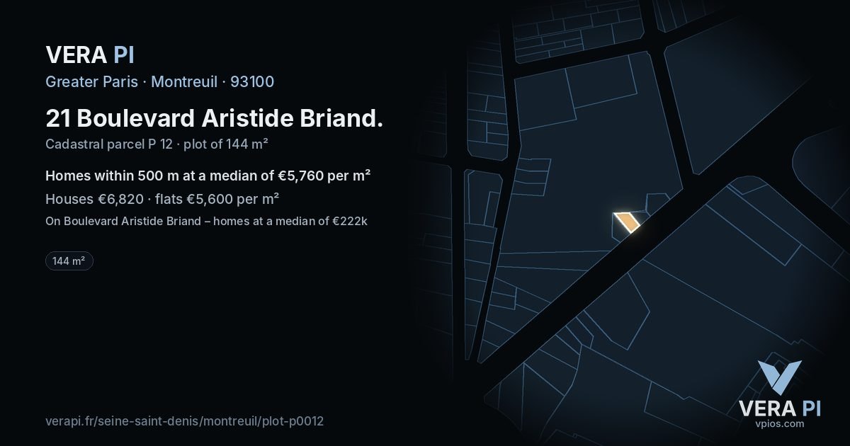 21 Boulevard Aristide Briand, Montreuil at night – the plot lit, the parcels around coloured by the prices near them