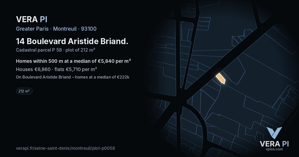 14 Boulevard Aristide Briand, Montreuil at night – the plot lit, the parcels around coloured by the prices near them
