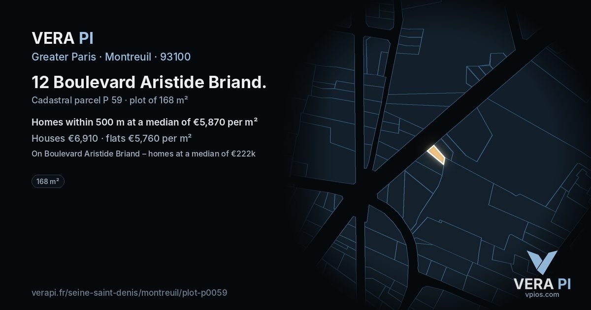 12 Boulevard Aristide Briand, Montreuil at night – the plot lit, the parcels around coloured by the prices near them