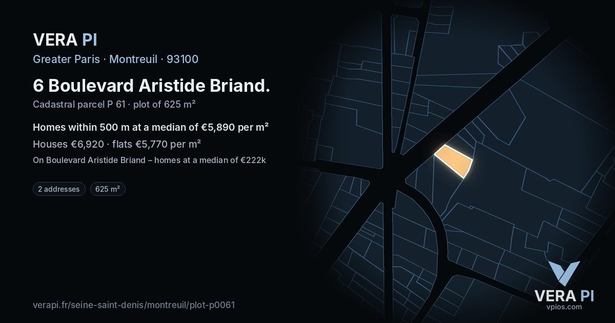 6 Boulevard Aristide Briand, Montreuil at night – the plot lit, the parcels around coloured by the prices near them