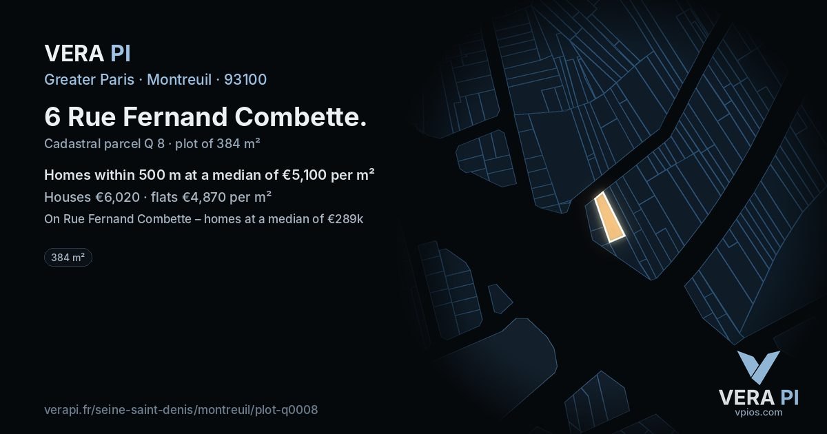 6 Rue Fernand Combette, Montreuil at night – the plot lit, the parcels around coloured by the prices near them