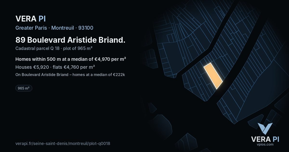 89 Boulevard Aristide Briand, Montreuil at night – the plot lit, the parcels around coloured by the prices near them