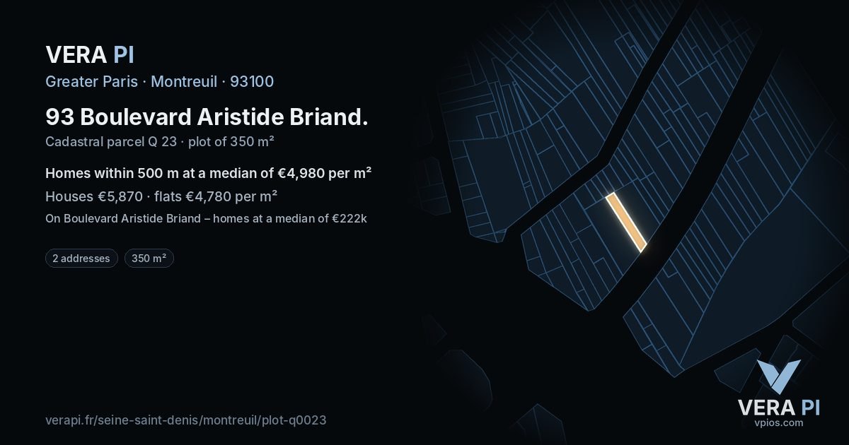 93 Boulevard Aristide Briand, Montreuil at night – the plot lit, the parcels around coloured by the prices near them