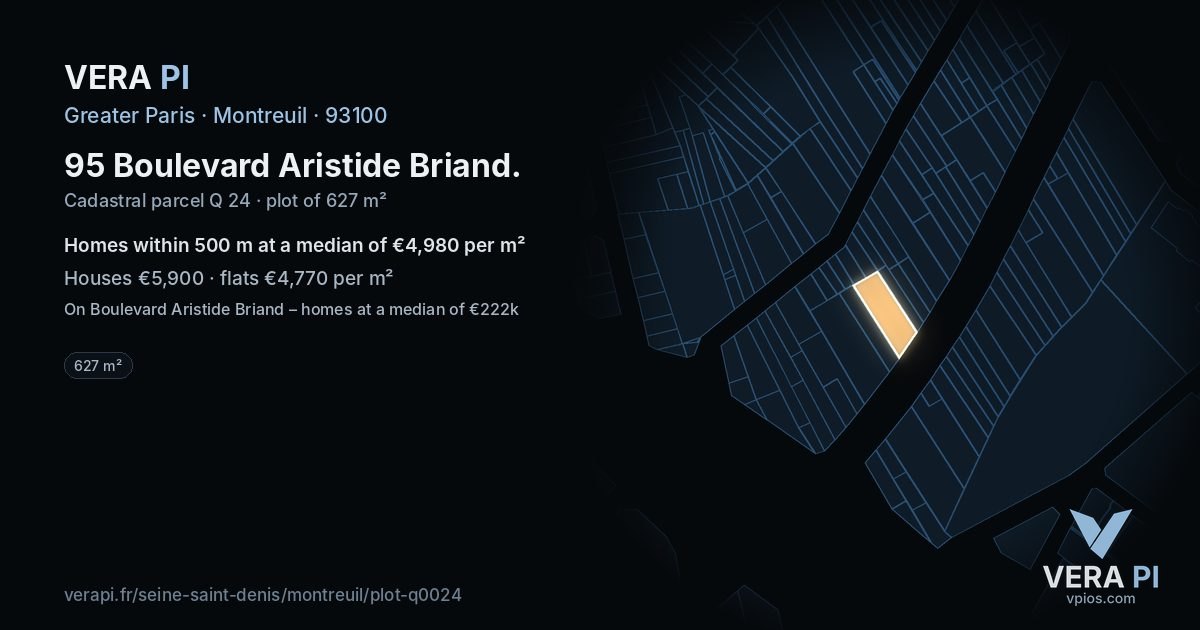95 Boulevard Aristide Briand, Montreuil at night – the plot lit, the parcels around coloured by the prices near them