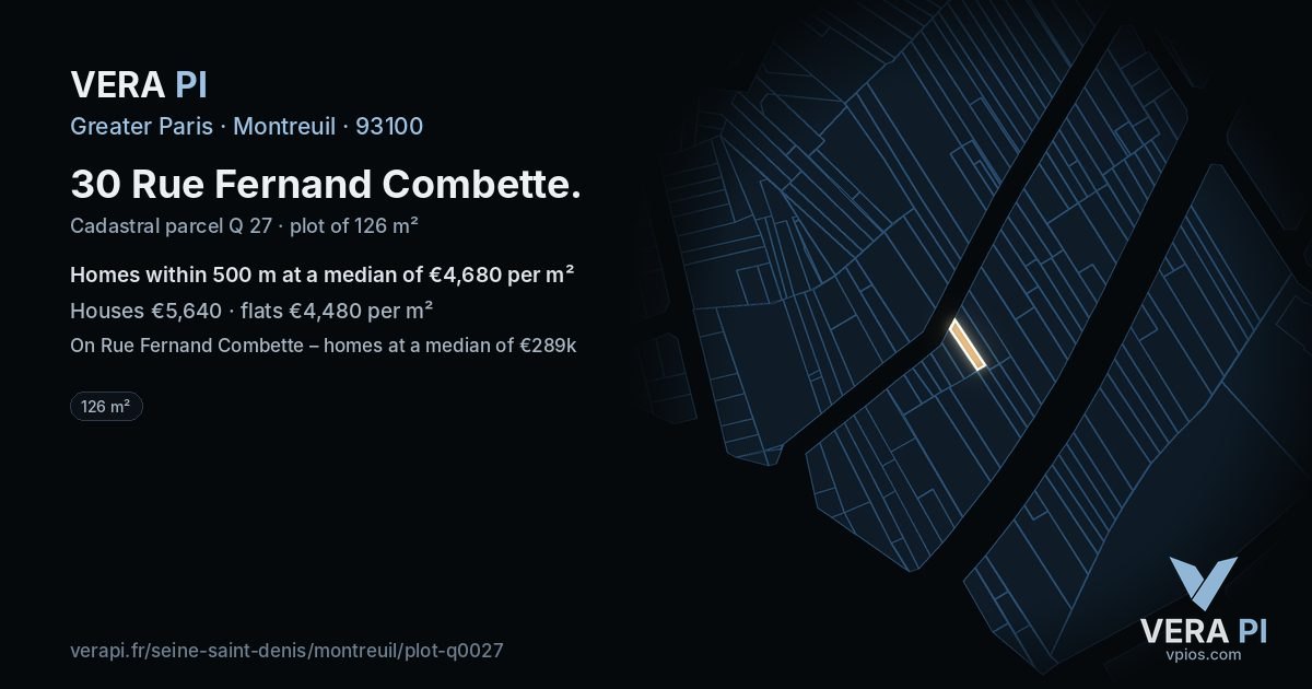 30 Rue Fernand Combette, Montreuil at night – the plot lit, the parcels around coloured by the prices near them