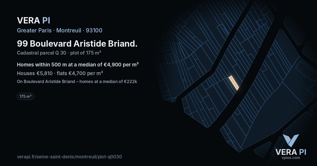 99 Boulevard Aristide Briand, Montreuil at night – the plot lit, the parcels around coloured by the prices near them