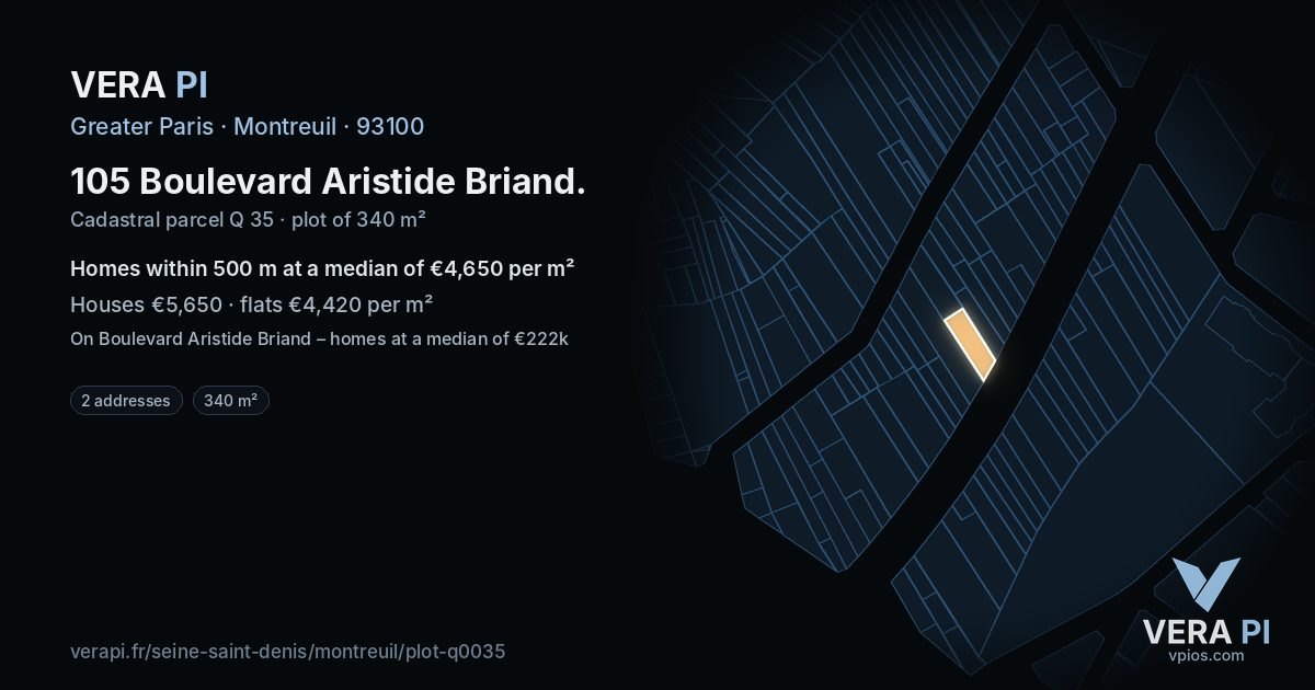 105 Boulevard Aristide Briand, Montreuil at night – the plot lit, the parcels around coloured by the prices near them