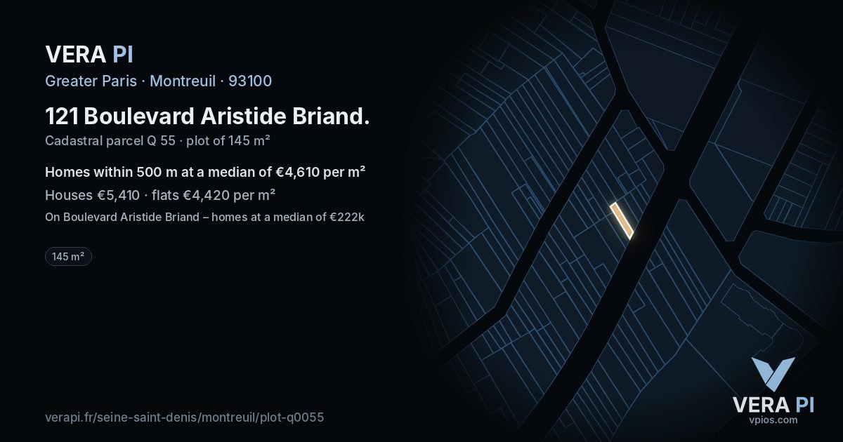 121 Boulevard Aristide Briand, Montreuil at night – the plot lit, the parcels around coloured by the prices near them
