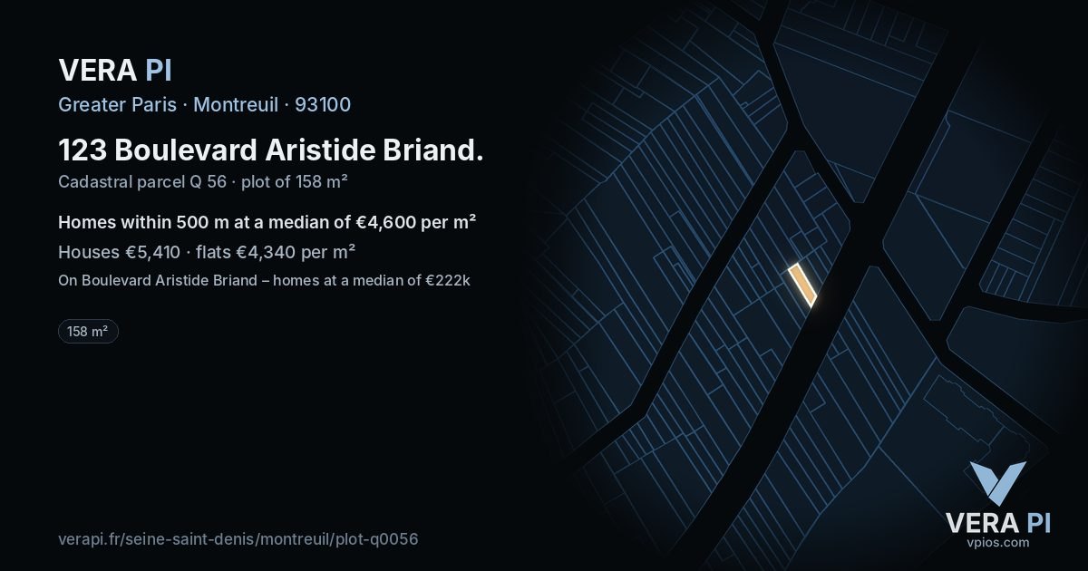 123 Boulevard Aristide Briand, Montreuil at night – the plot lit, the parcels around coloured by the prices near them