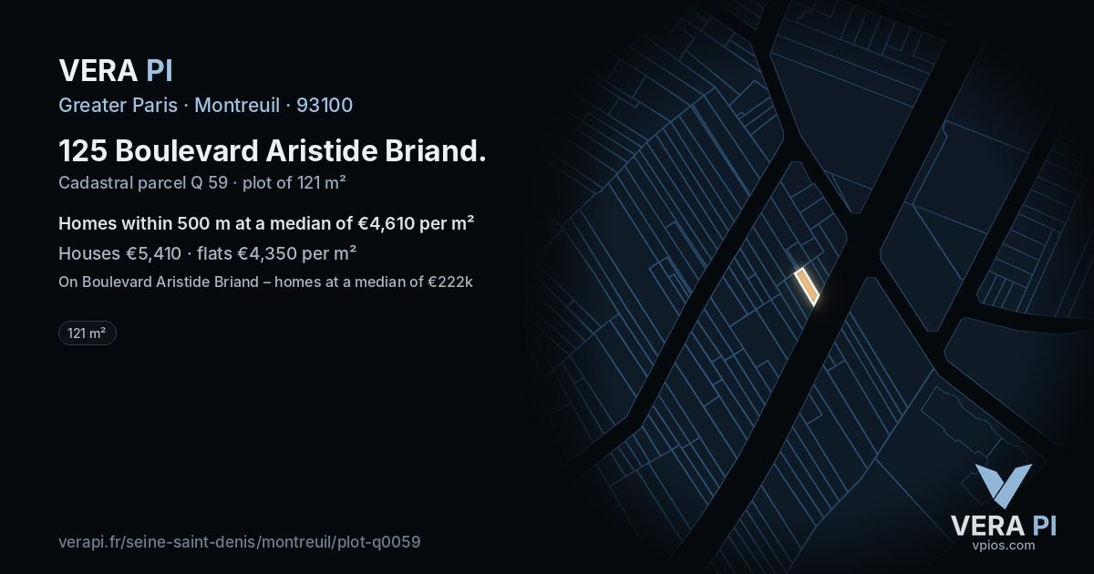 125 Boulevard Aristide Briand, Montreuil at night – the plot lit, the parcels around coloured by the prices near them