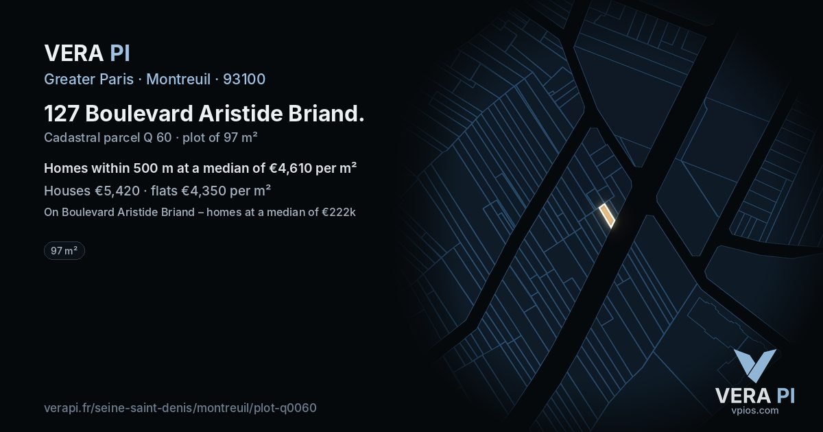 127 Boulevard Aristide Briand, Montreuil at night – the plot lit, the parcels around coloured by the prices near them
