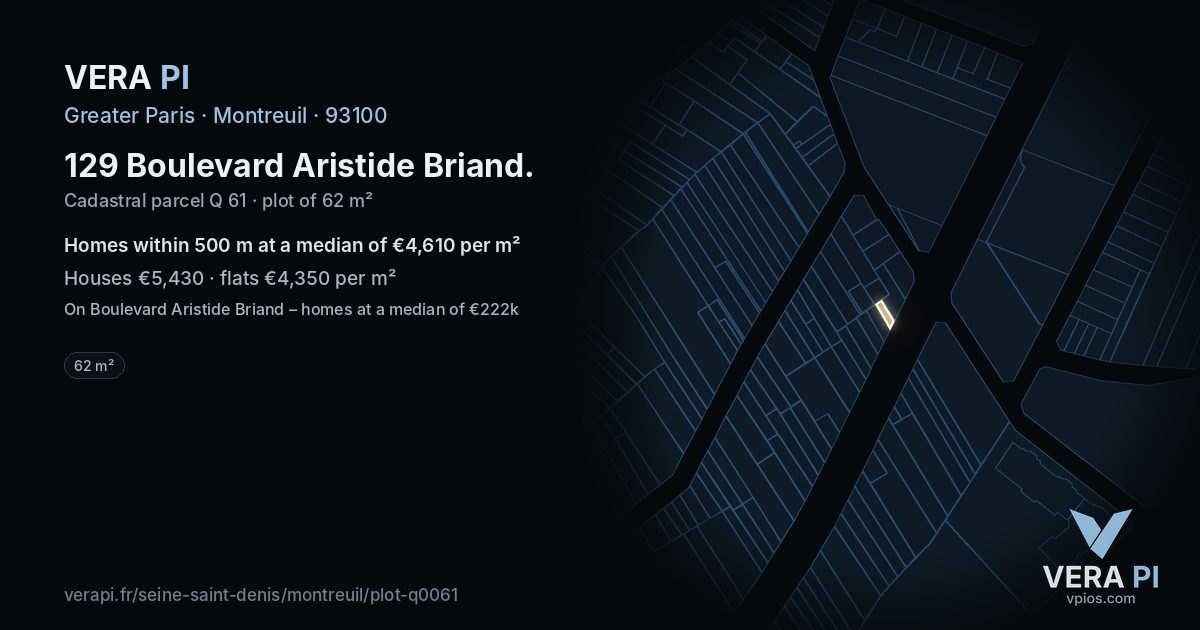 129 Boulevard Aristide Briand, Montreuil at night – the plot lit, the parcels around coloured by the prices near them