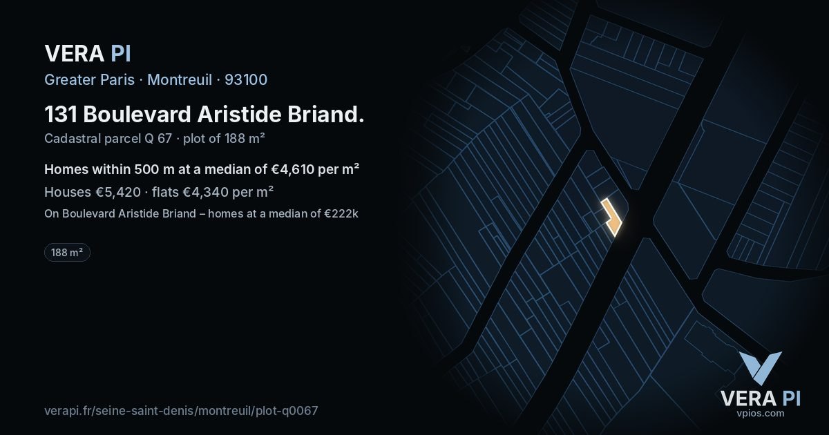131 Boulevard Aristide Briand, Montreuil at night – the plot lit, the parcels around coloured by the prices near them