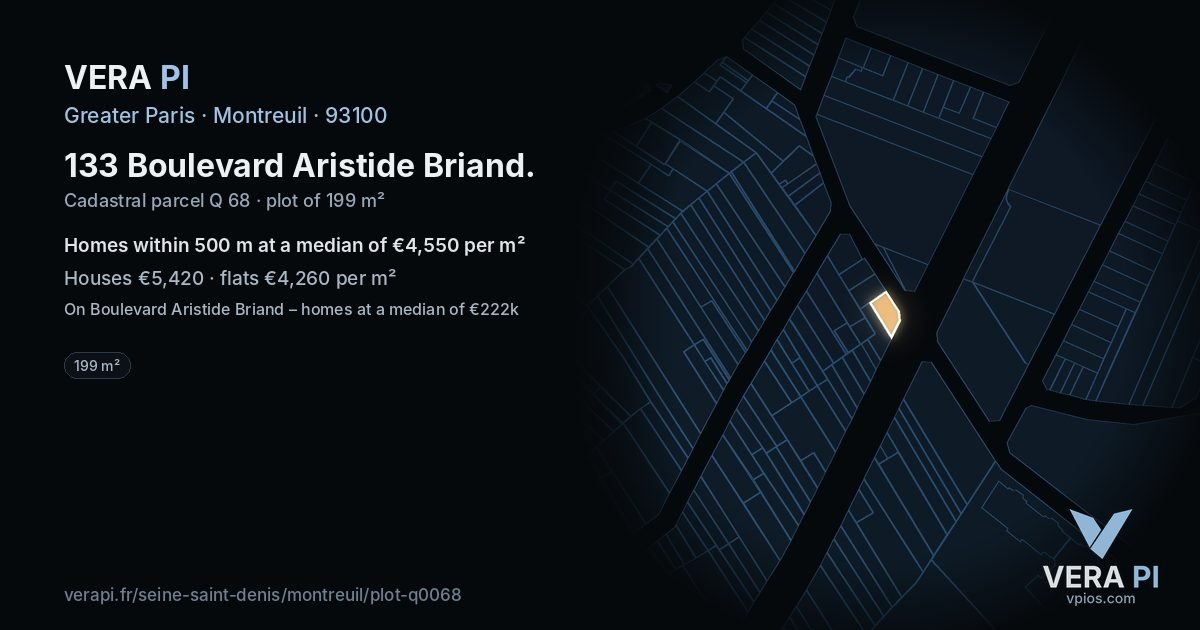 133 Boulevard Aristide Briand, Montreuil at night – the plot lit, the parcels around coloured by the prices near them