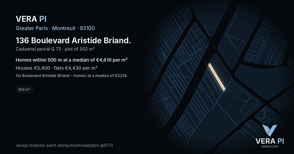 136 Boulevard Aristide Briand, Montreuil at night – the plot lit, the parcels around coloured by the prices near them