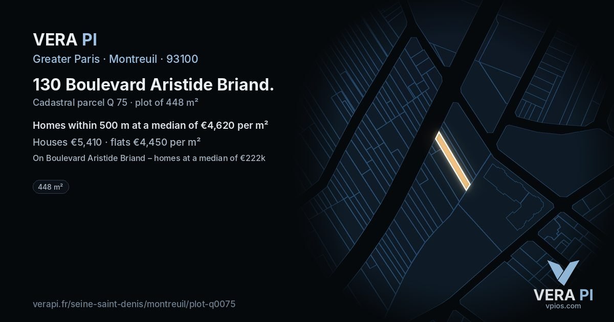 130 Boulevard Aristide Briand, Montreuil at night – the plot lit, the parcels around coloured by the prices near them