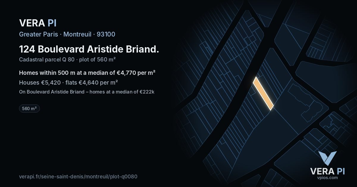 124 Boulevard Aristide Briand, Montreuil at night – the plot lit, the parcels around coloured by the prices near them