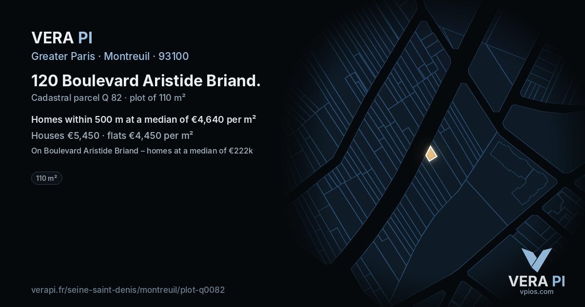 120 Boulevard Aristide Briand, Montreuil at night – the plot lit, the parcels around coloured by the prices near them