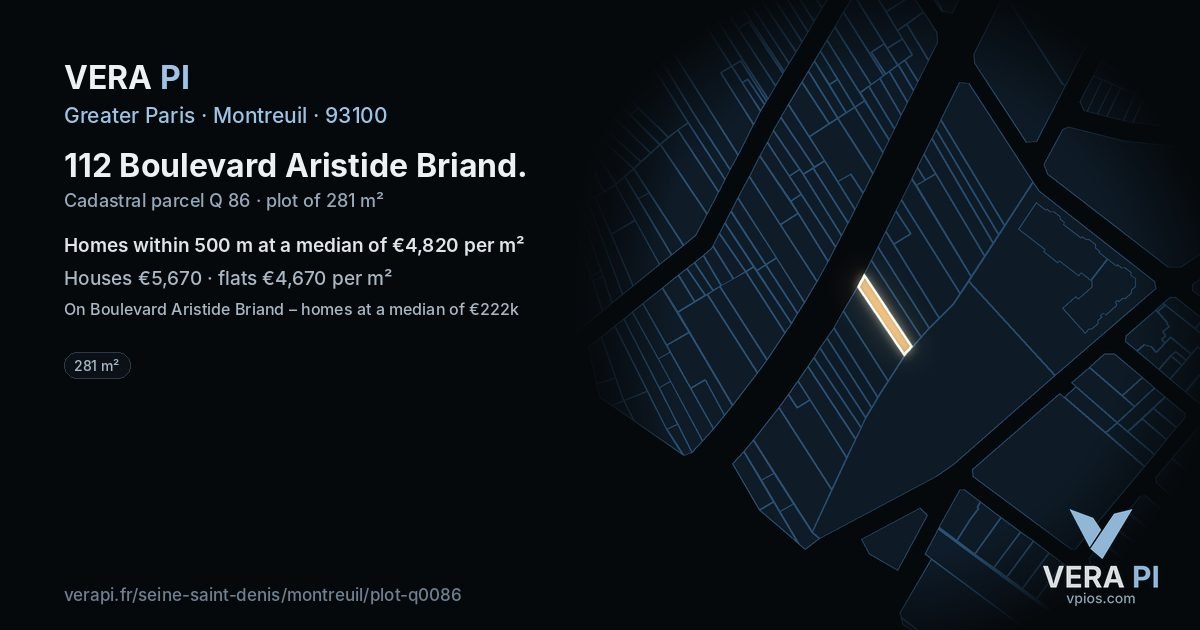 112 Boulevard Aristide Briand, Montreuil at night – the plot lit, the parcels around coloured by the prices near them