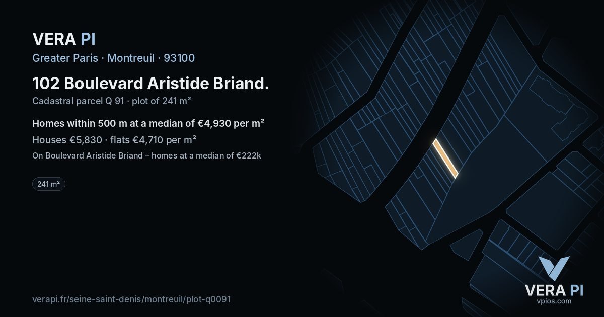 102 Boulevard Aristide Briand, Montreuil at night – the plot lit, the parcels around coloured by the prices near them