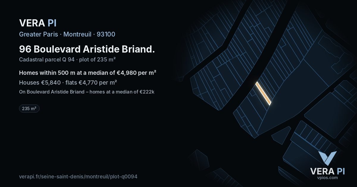 96 Boulevard Aristide Briand, Montreuil at night – the plot lit, the parcels around coloured by the prices near them