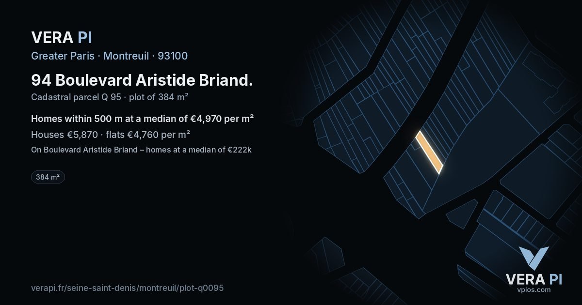 94 Boulevard Aristide Briand, Montreuil at night – the plot lit, the parcels around coloured by the prices near them