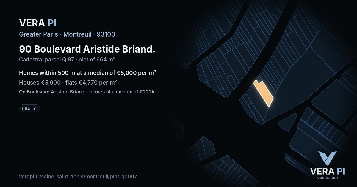 90 Boulevard Aristide Briand, Montreuil at night – the plot lit, the parcels around coloured by the prices near them