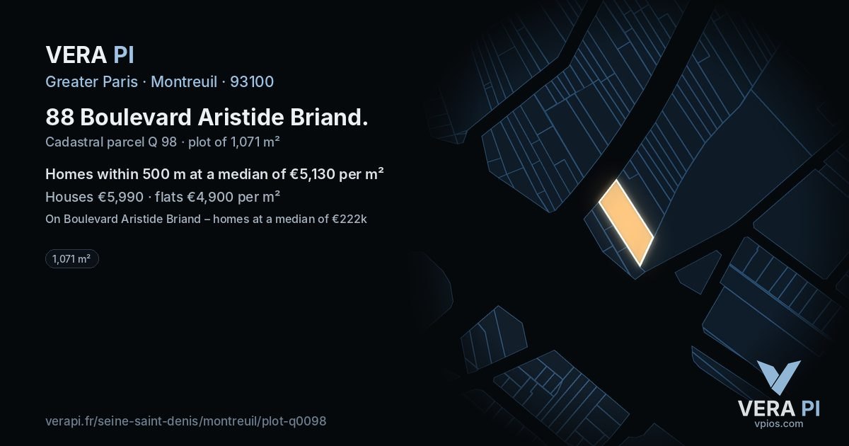 88 Boulevard Aristide Briand, Montreuil at night – the plot lit, the parcels around coloured by the prices near them