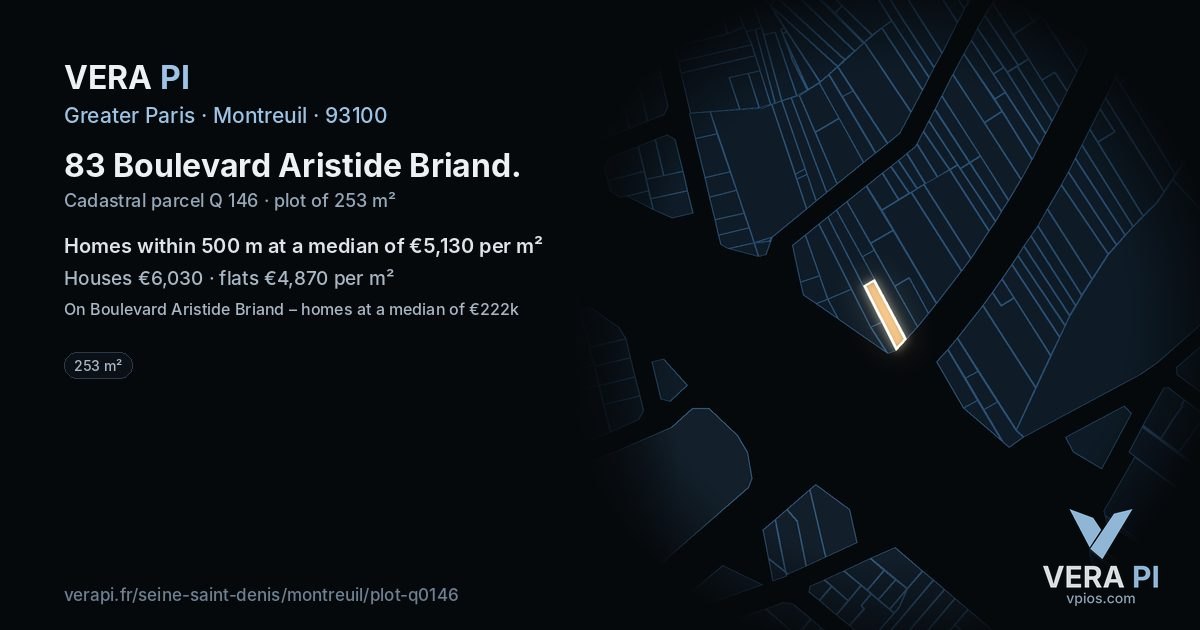 83 Boulevard Aristide Briand, Montreuil at night – the plot lit, the parcels around coloured by the prices near them